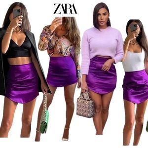 Zara purple satin effect asymmetrical mini skirt Sz XS NWT bloggers fave